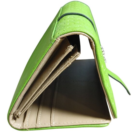 Leather Wallet Lime Green Embossed Faux Snap Closure Decorative Bee Accent - Picture 7 of 9